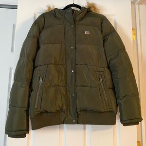 Levi's Green Quilted Puffer Jacket with Stand-Up Collar